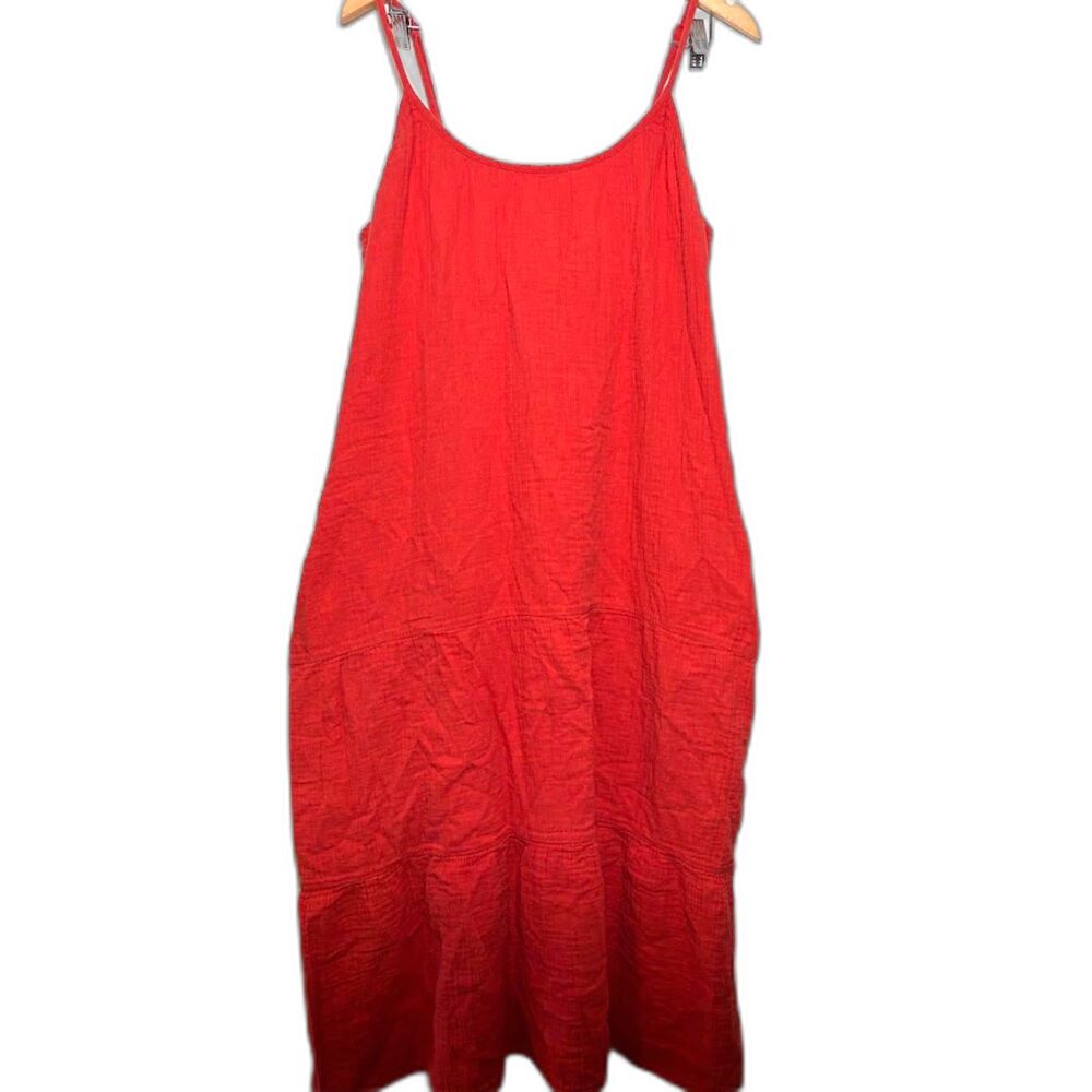 Pact Gauze Orange Coastal Cami Maxi Dress Women's XL Extra Large Beach Natural